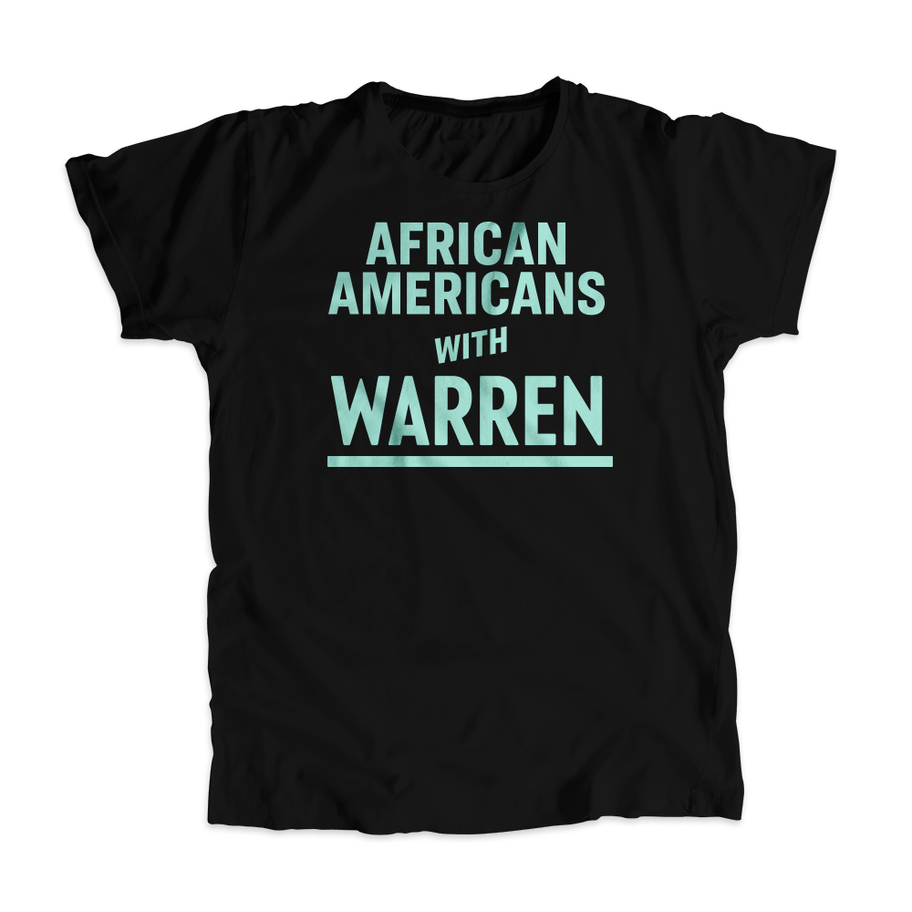 African Americans with Warren Black Unisex T-shirt with Liberty Green type. (4455134330989) (7431624491197)
