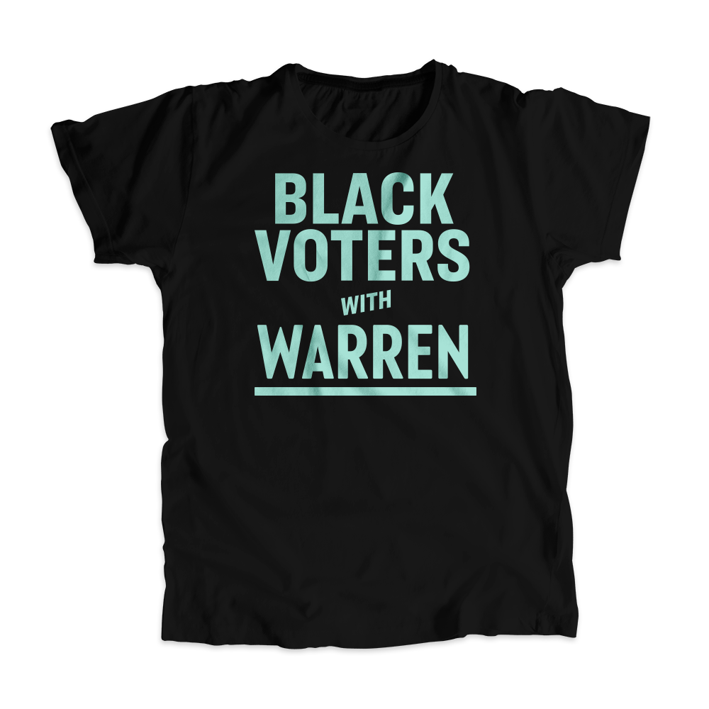 Black Voters with Warren Black Unisex T-shirt with Liberty Green type. (4455135019117) (7431679443133)