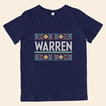 Load image into Gallery viewer, Navy youth t-shirt featuring cross stitch style print of the classic Warren logo. (4407626924141) (7431627014333)