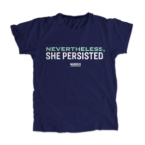 Nevertheless, She Persisted Navy Unisex T-Shirt with liberty green and white text. (4528019374189) (7432139899069)