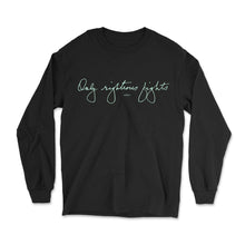 Load image into Gallery viewer, Black long sleeve unisex t-shirt that says "only righteous fights" in liberty green in Elizabeth Warren's handwriting (6085900337341) (7431621705917)