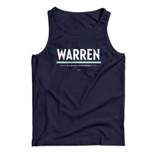 Load image into Gallery viewer, Unisex tank top in navy with white WARREN logo with liberty green underline (1642404806765) (7433026666685)
