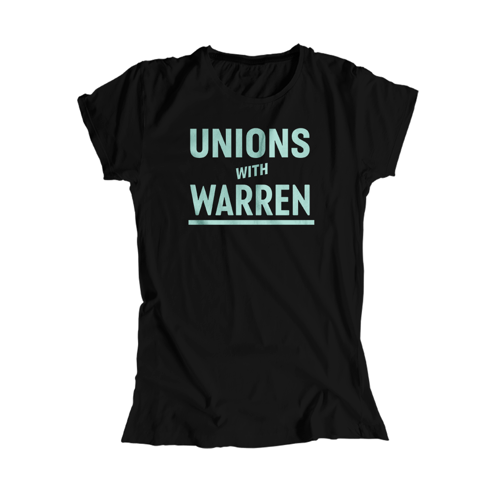 Unions with Warren Black Fitted T-Shirt with liberty green text. (4517821710445) (7433024864445)