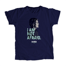 Load image into Gallery viewer, I Am Not Afriad Unisex T-Shirt in Navy featuring a profile shot of Elizabeth Warren's face. (4050784583789) (7432138981565)