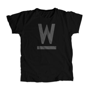 Warren "W" Minimalist Unisex T-Shirt in Black. (4361773940845) (7433025749181)