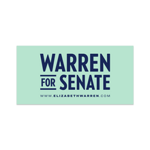 Load image into Gallery viewer, A liberty green bumper sticker with the Warren for Senate logo and the url www.elizabethwarren.com in navy text. (7456526205117)