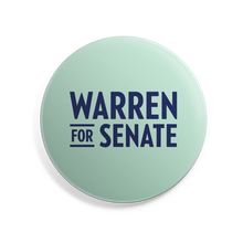 Load image into Gallery viewer, Liberty green 2.25 inch button with &quot;Warren for Senate&quot; logo in navy (7456525779133)