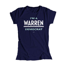 Load image into Gallery viewer, Navy fitted t-shirt with the phrase, I'm a Warren Democrat. Warren is the Warren logo in white and "I'm a" and "Democrat" are in liberty green the logo (1678479949933) (7431621443773)