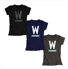 Load image into Gallery viewer, Warren W Minimalist Fitted T-Shirts in three colors options: Black with black type, navy with white and liberty green type, and gray with white and liberty green. (4361825255533) (7433025552573)