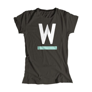 Warren W minimalistic fitted T-Shirt in Asphalt with White and liberty green type.. (4361825255533) (7433025552573)