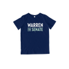 Navy youth unisex t-shirt with the Warren for Senate logo in White and Liberty Green (7456194298045)