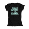 Black Women with Warren Black Fitted T-shirt with Liberty Green type. (4455162380397) (7431679639741)