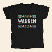 Load image into Gallery viewer, Black unisex t-shirts featuring a cross stitch style print of the classic Warren logo.  (4407582752877) (7433025945789)