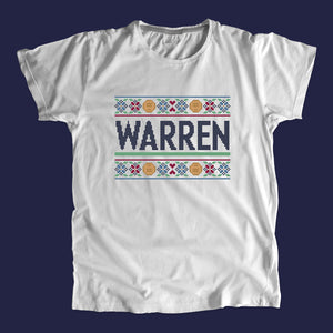 Gray unisex t-shirts featuring a cross stitch style print of the classic Warren logo.  (4407582752877) (7433025945789)