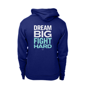 Dream Big, Fight Hard Navy hoodie with white and liberty green print. (1506799779949) (7433842753725)