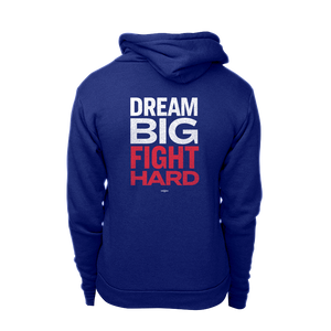 Dream Big, Fight Hard hoodie with white and red print.  (1506799779949) (7433842753725)