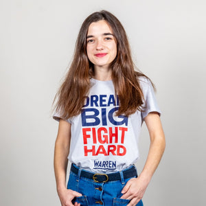 Dream Big, Fight Hard Fitted T-shirt in grey on model.  (1518922530925) (7431682818237)