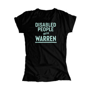 Disabled People with Warren Fitted T-Shirt with liberty green text. (4520945877101) (7431680983229)