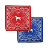 Red and Blue bandanas featuring an outline of Bailey encircled with a paisley print made of tennis balls, dog bones and paw prints. (1518887338093) (7431678755005)