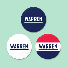 Load image into Gallery viewer, Three 2.5&quot; round magnets featuring the Warren logo on Navy, White, and Red, White and Navy.  (4348250226797)
