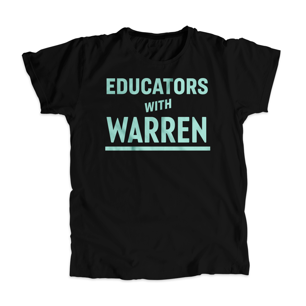 Educators with Warren Black Unisex T-Shirt with Liberty Green Text. (4516224827501) (7432138555581)