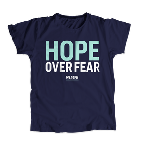 Hope Over Fear Navy Unisex T-Shirt with text in liberty green and white. (4514734669933) (7432138916029)