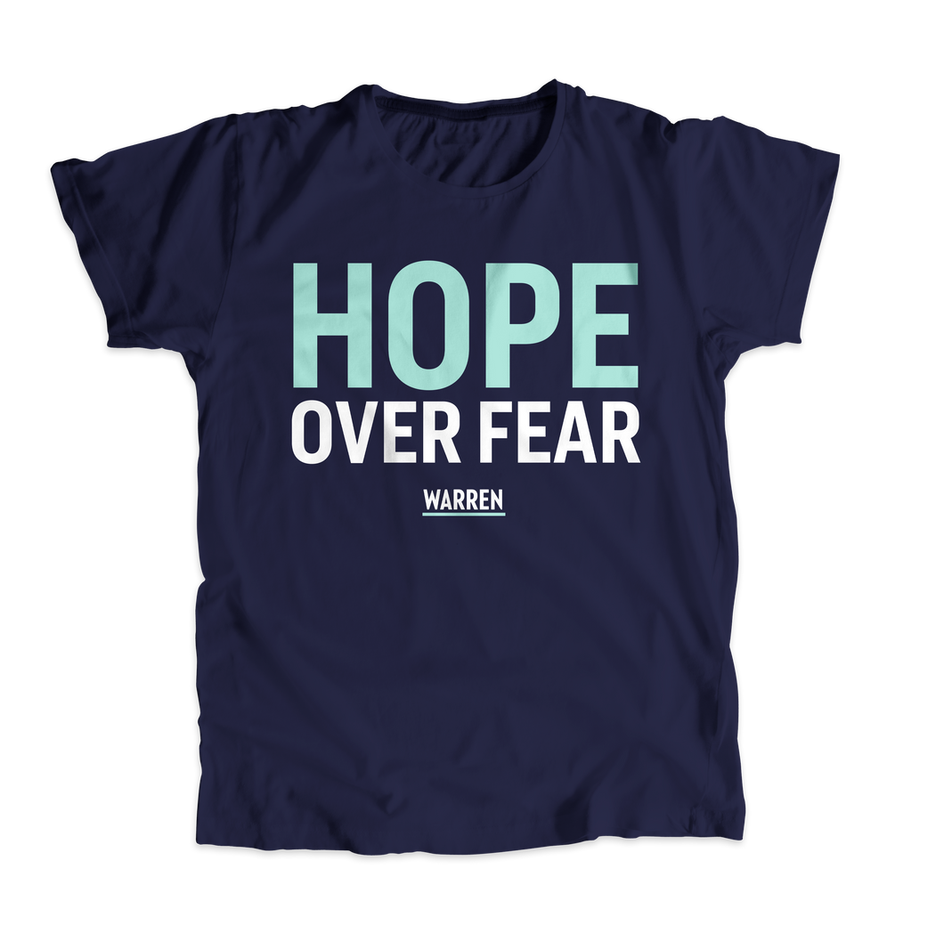 Hope Over Fear Navy Unisex T-Shirt with text in liberty green and white. (4514734669933) (7432138916029)