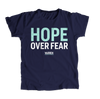 Hope Over Fear Navy Unisex T-Shirt with text in liberty green and white. (4514734669933) (7432138916029)
