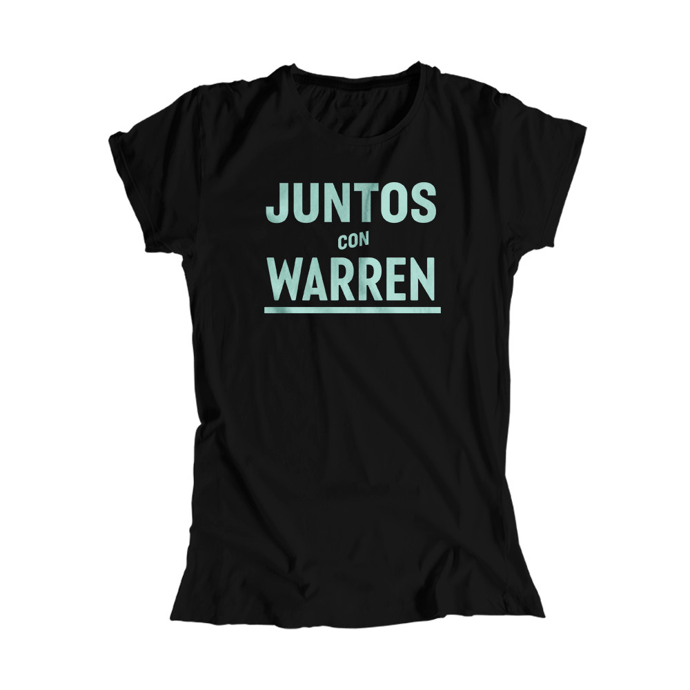 Juntos Con Warren Black Fitted T-Shirt with Liberty Green type. (4455164182637) (7432139145405)