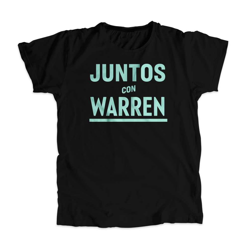 Juntos Con Warren Black Unisex T-Shirt with Liberty Green type. (4455135772781) (7432139178173)