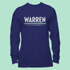 Warren Logo on a long sleeve navy unisex t-shirt.  (4407042769005) (7433026011325)
