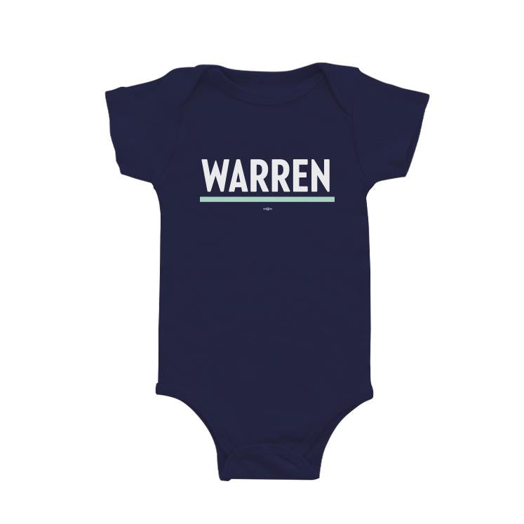 Navy onesie with white and liberty green Warren logo.  (1624159682669) (7433026404541)