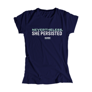 Nevertheless, She Persisted Navy Fitted T-Shirt with liberty green and white text. (4528025141357) (7432139866301)