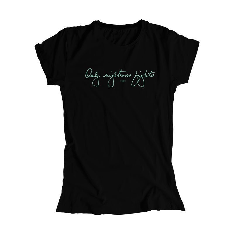 Black fitted shirt with the phrase 