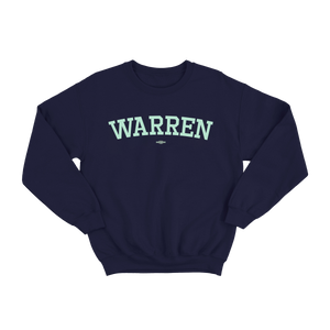 Navy blue crew neck sweatshirt with "Warren" in a collegiate style serif type in Liberty Green (7408968859837)