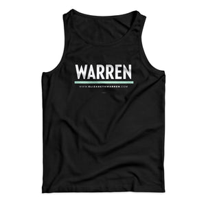 Unisex tank top in black with WARREN logo in white with liberty green underline (1642414276717) (7433026306237)