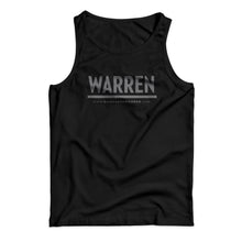 Load image into Gallery viewer, Unisex tank in black with gray WARREN logo (1642414276717) (7433026306237)