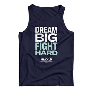 Unisex tank top in navy with the phrase, dream big fight hard, in white and liberty green (1642424139885) (7432137834685)