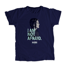 Load image into Gallery viewer, I Am Not Afriad Unisex T-Shirt in Navy featuring a profile shot of Elizabeth Warren&#39;s face. (4050784583789) (7432138981565)