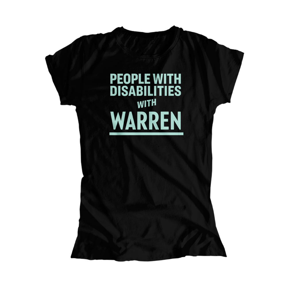 People with Disabilities with Warren Black Fitted T-Shirt with Liberty Green Type. (4455161528429) (7432140030141)
