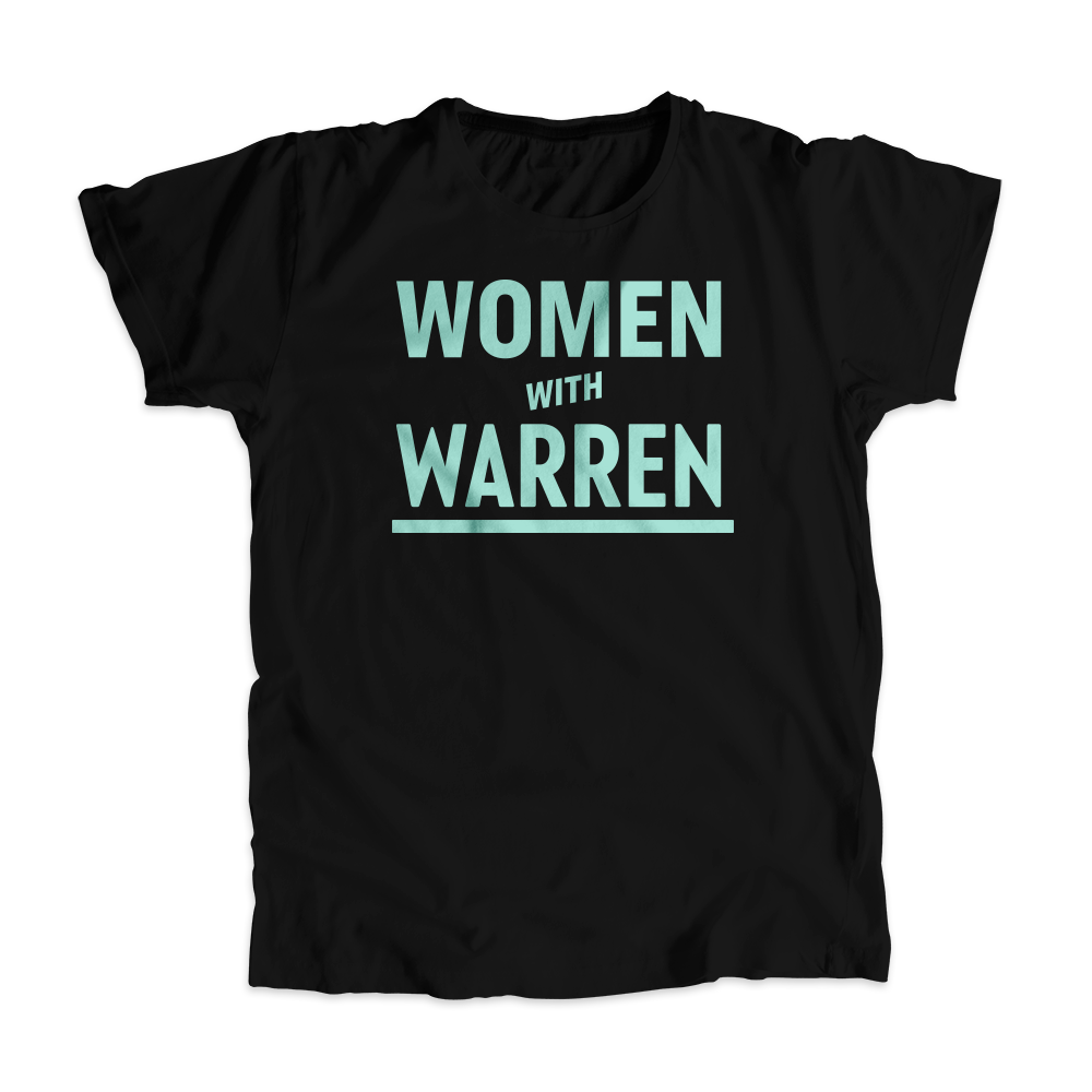 Women with Warren Black Unisex T-Shirt with Liberty Green type. (4455136657517) (7431928742077)