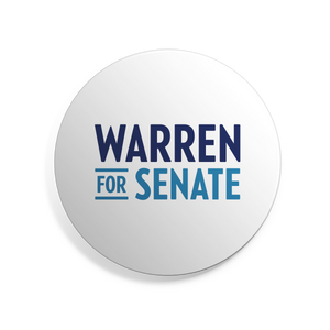 White 2.25 inch button with "Warren for Senate" logo in navy and mid-blue (7456525779133)