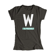 Load image into Gallery viewer, Warren W minimalistic fitted T-Shirt in Asphalt with White and liberty green type.. (4361825255533) (7433025552573)