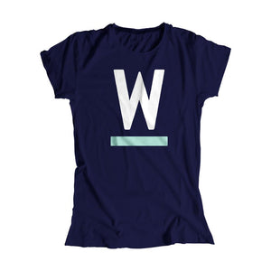Warren W minimalistic fitted T-Shirt in Navy with White and liberty green type.. (4361825255533) (7433025552573)