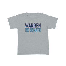 Load image into Gallery viewer, EW Warren for Senate Youth T-shirt - heather gray shirt with navy and mid-blue Warren for Senate logo (7456194298045)