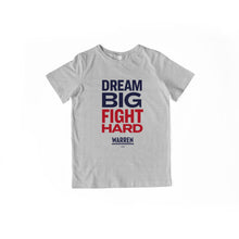 Load image into Gallery viewer, Dream Big, Fight Hard gray youth t-shirt with navy and red type.  (1518924136557) (7432138129597)