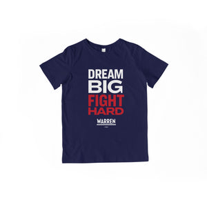 Dream Big, Fight Hard navy youth t-shirt with white and red type. (1518924136557) (7432138129597)