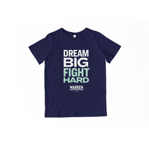 Dream Big, Fight Hard navy youth t-shirt with white and liberty green type. (1518924136557) (7432138129597)