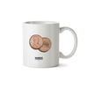 White mug with illustration of two pennies and a small Warren logo in navy at the bottom (6605608878269) (7432139210941)