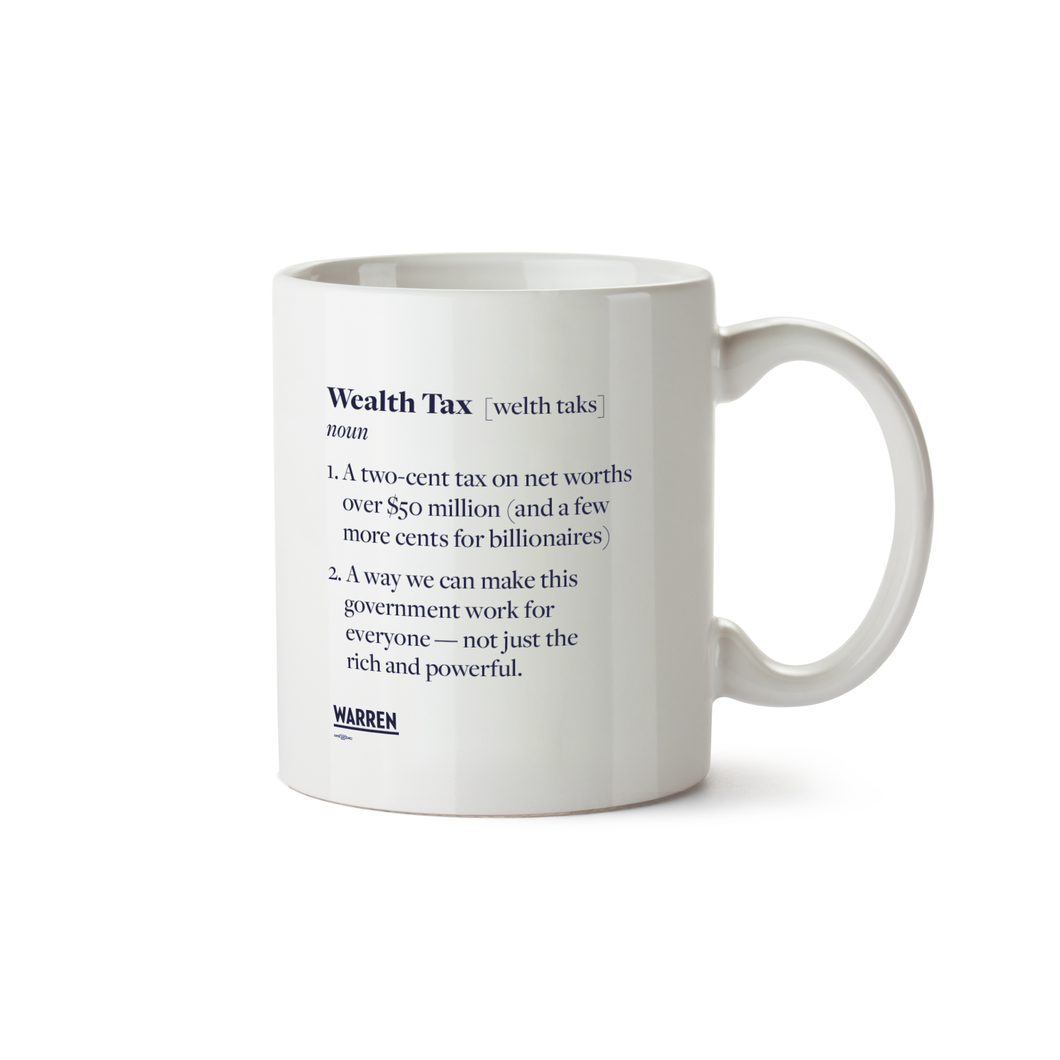 Mug with a definition of the wealth tax in the style of a dictionary definition in navy (6605604552893) (7433032827069)